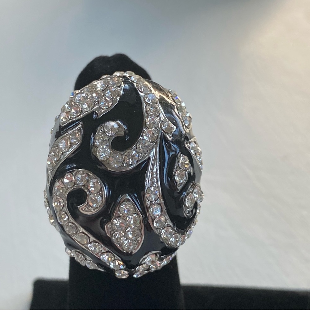 Black & Rhinestone Stretch Ring